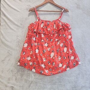 Torrid Womens Red Floral Ruffle Babydoll Tank Top Size 2X Dainty Feminine Boho